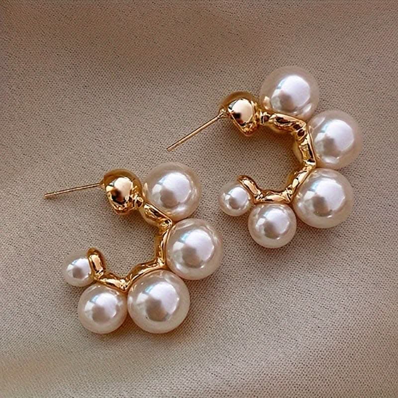 Needle Fashionable C-Shaped Pearl Stud Earrings - Elegant Jewelry for Parties