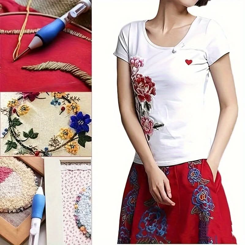 Floral Embroidery Craft Kit with Poke Needle