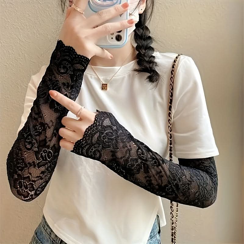 4 Pairs Women's Lace Sunscreen Arm Sleeves – Elegant Jacquard Summer Covers
