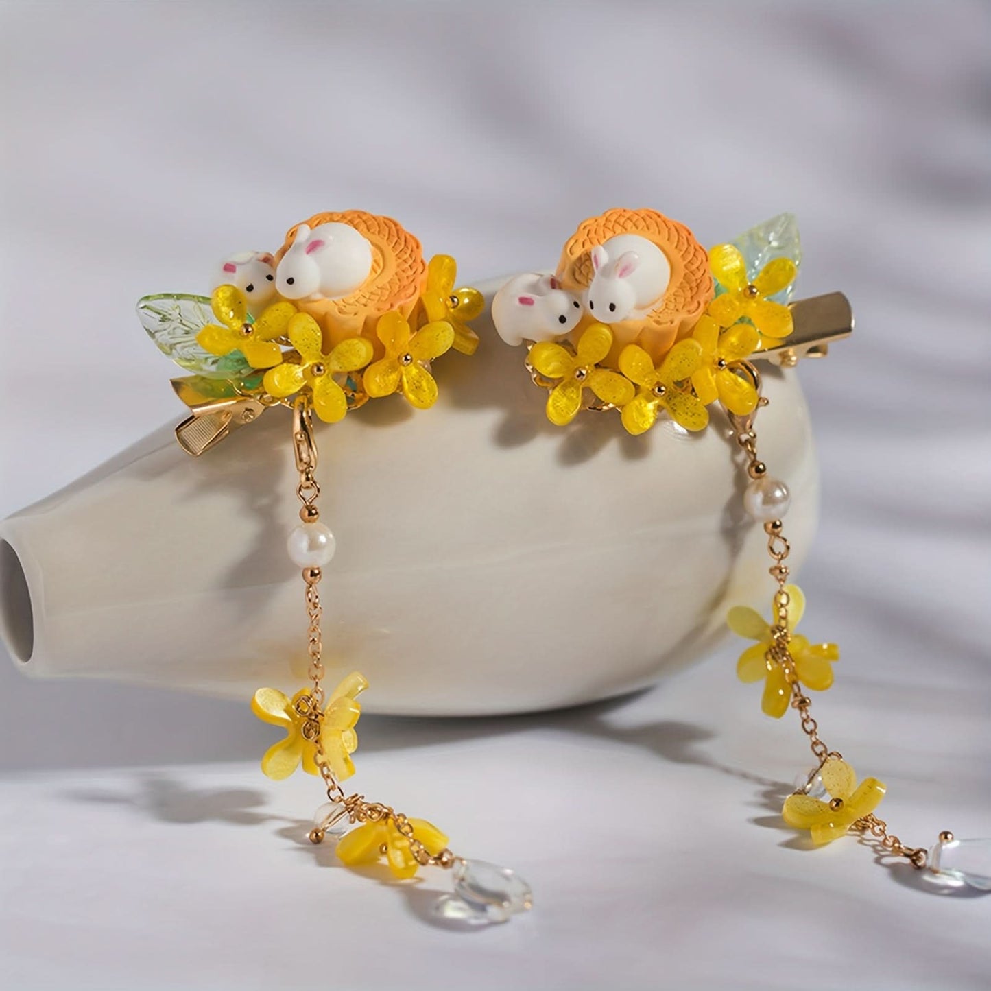 Chinese Rabbit Mooncake Tassel Hair Clip