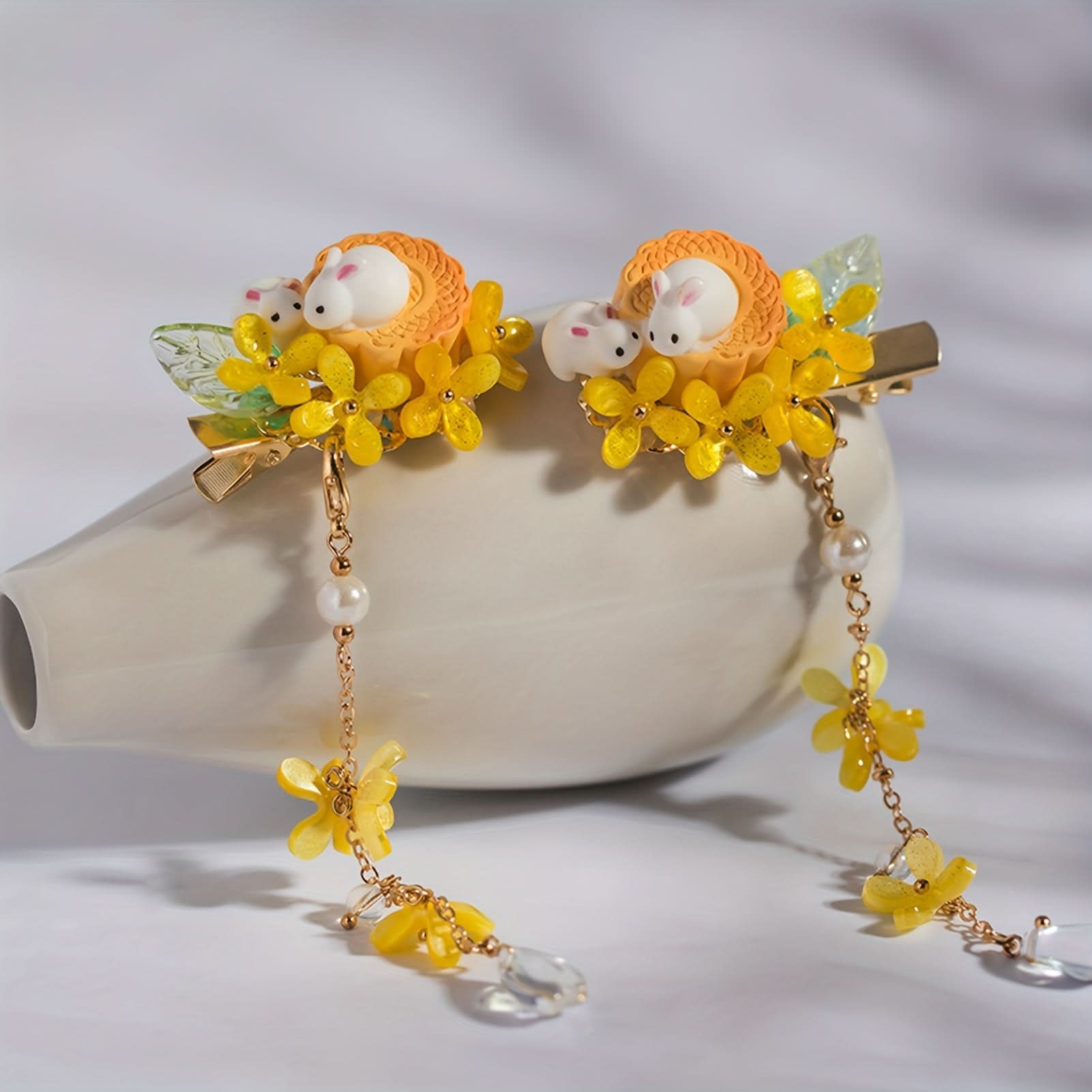 Chinese Rabbit Mooncake Tassel Hair Clip