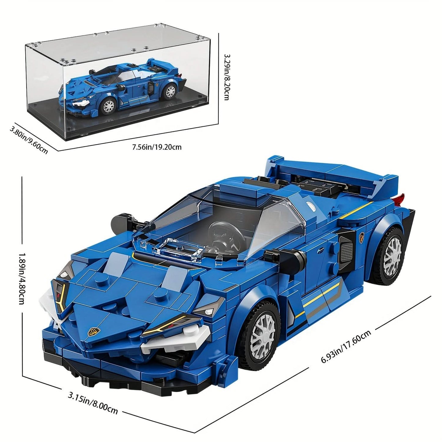 303-Piece Blue Sports Car Building Set with Display Case