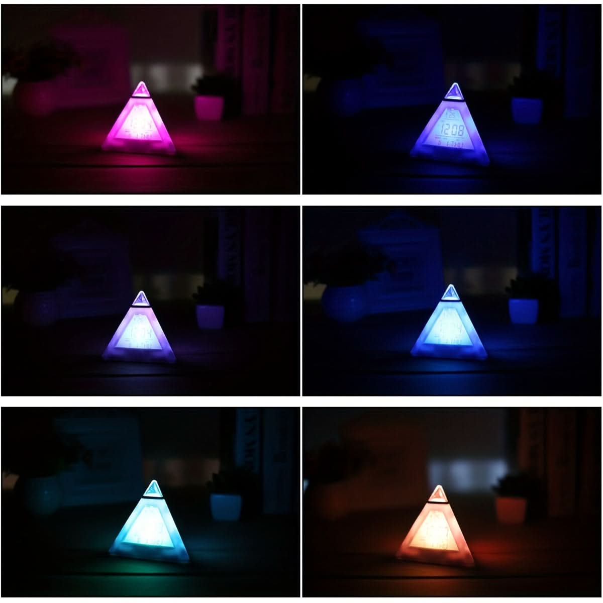 7-Color Changing LED Digital Alarm Clock – Pyramid Night Light