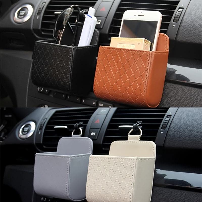 PU Leather Car Air Vent Phone Holder & Storage Pouch