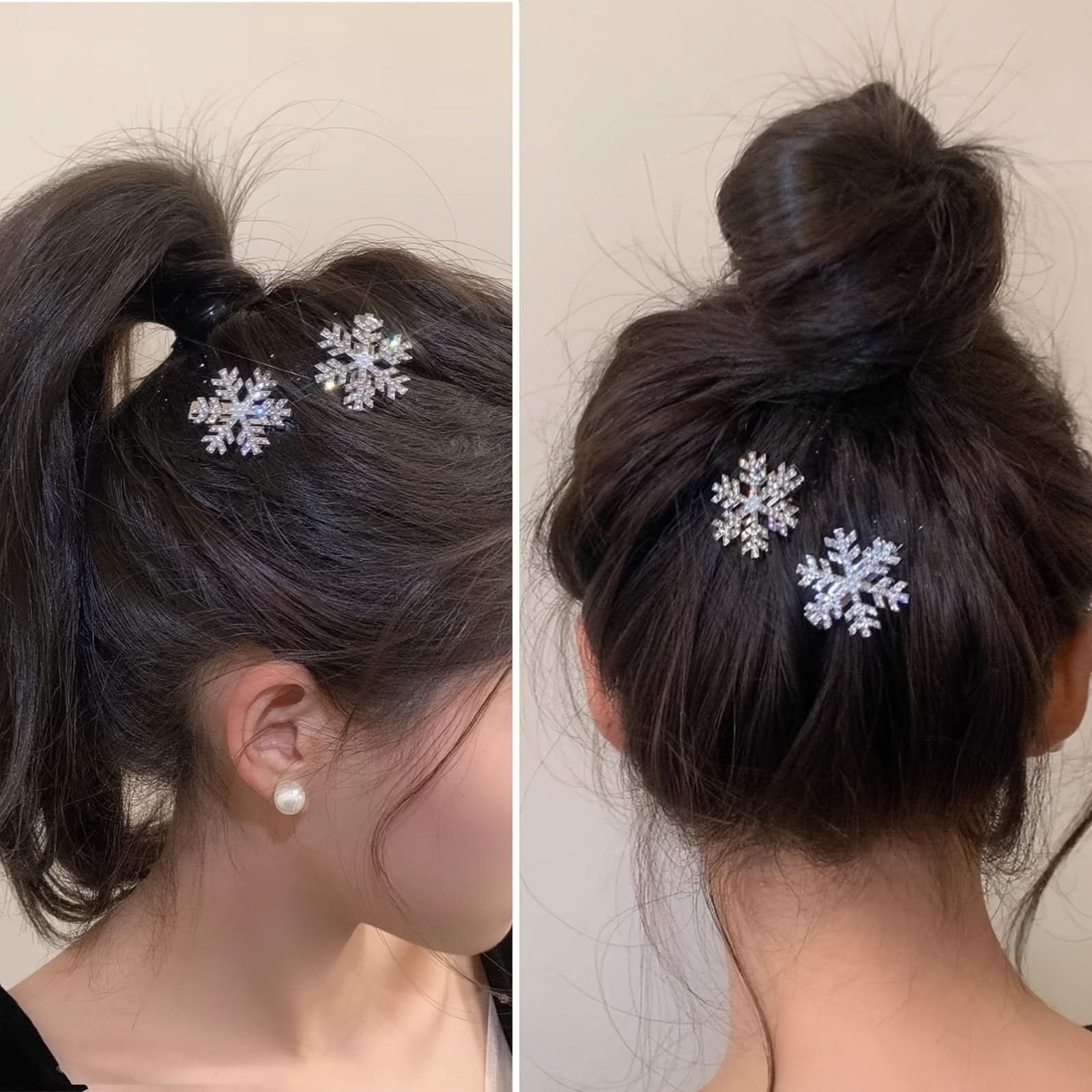 8-Pack Rhinestone Snowflake Hair Clips, Christmas Hair Accessories