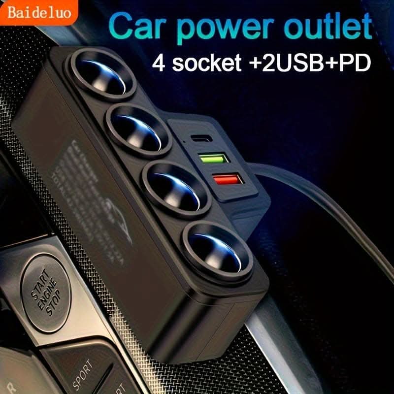 4-in-1 Car Charger – Dual USB + PD Fast Charging Port