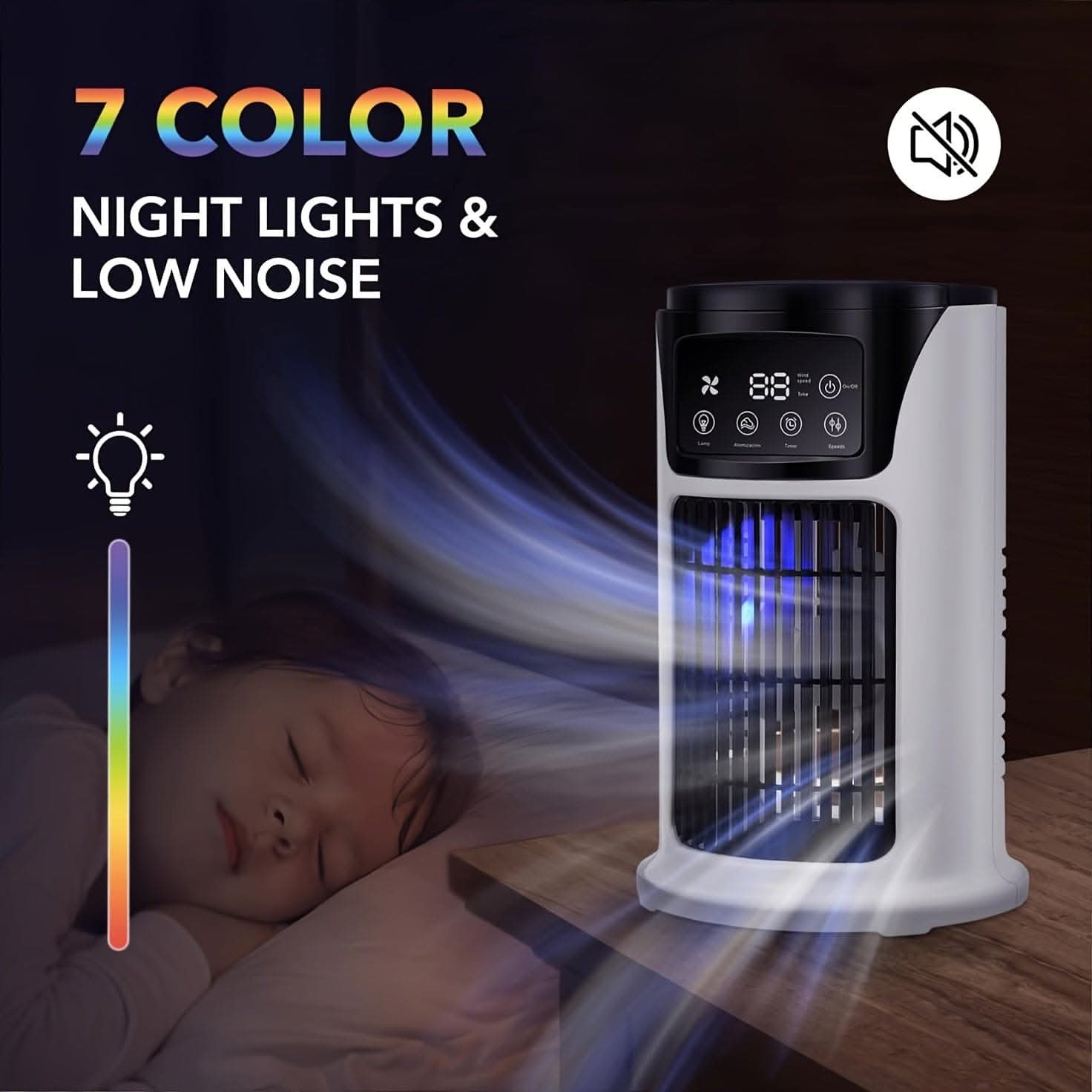 3-In-1 Portable Air Conditioner, Humidifier & Fan with Atmosphere Light