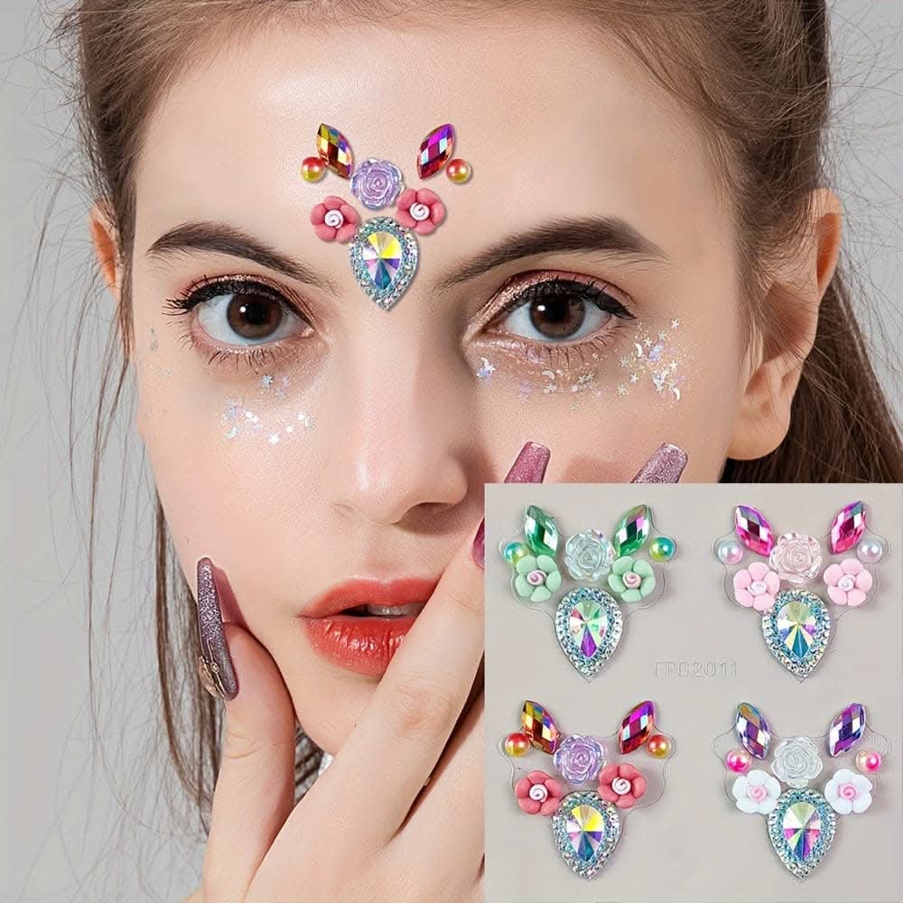 20-Pack Hexagon Gem Face Stickers – Rainbow Eyebrow Rhinestone