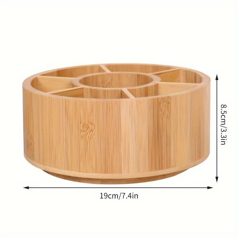 Bamboo Rotating Desktop Storage Box – Pen Holder for Office