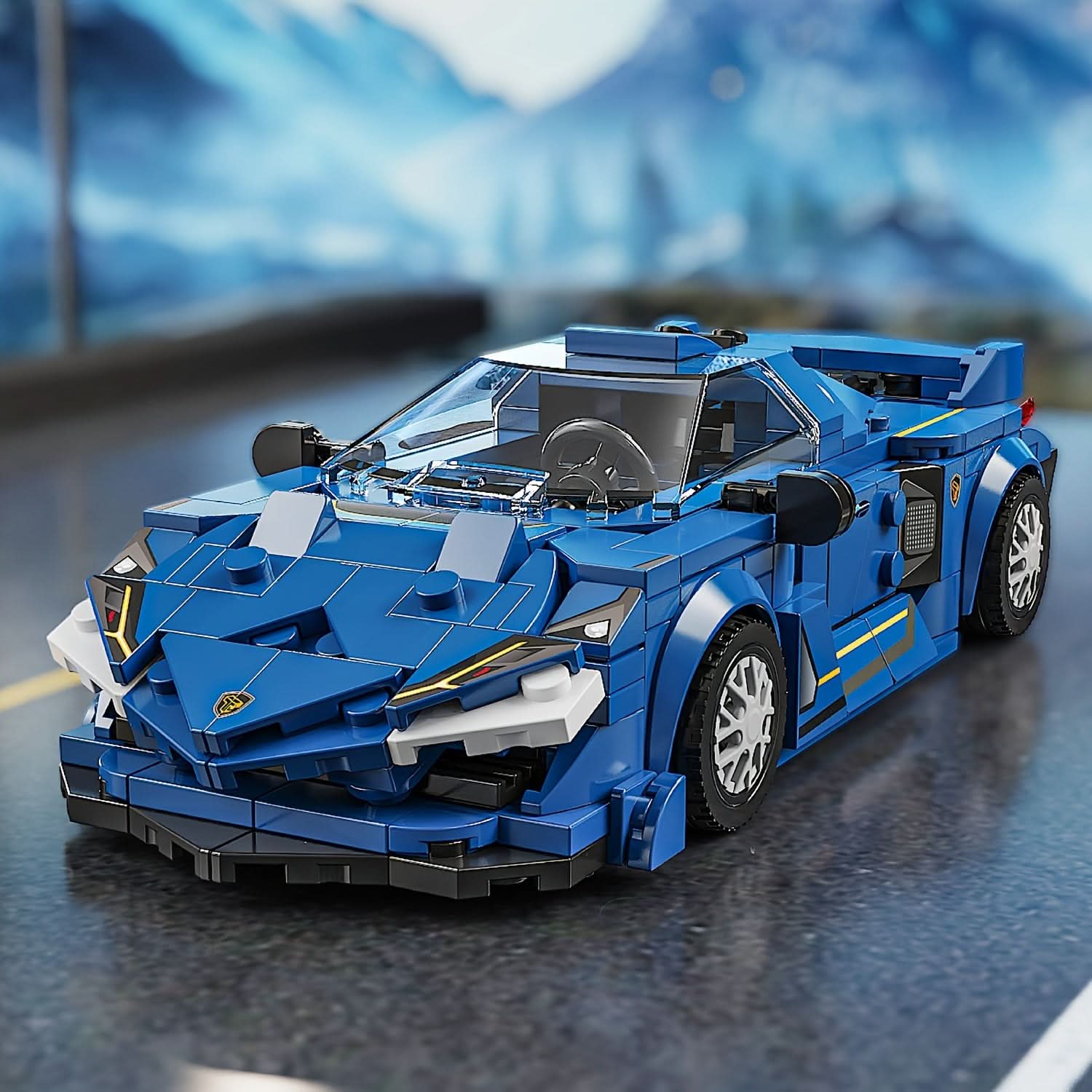 303-Piece Blue Sports Car Building Set with Display Case
