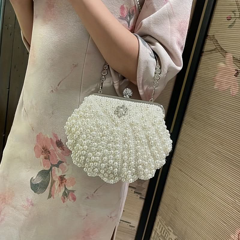 Elegant Floral Handle Wedding Clutch, Metal Chain