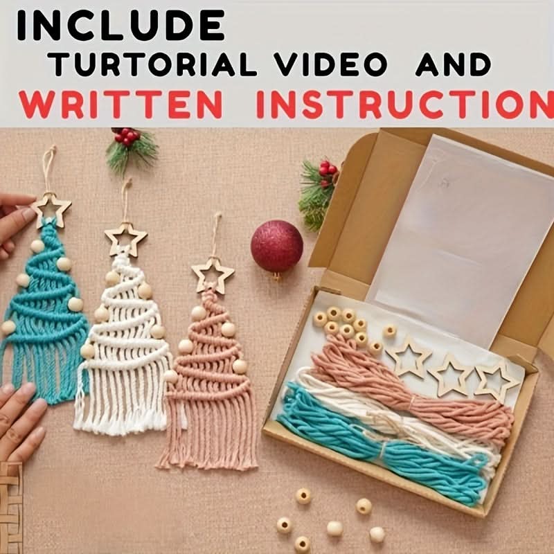 3-Piece Macrame Cord Set for Christmas Decor - DIY Woven Christmas Tree Kit