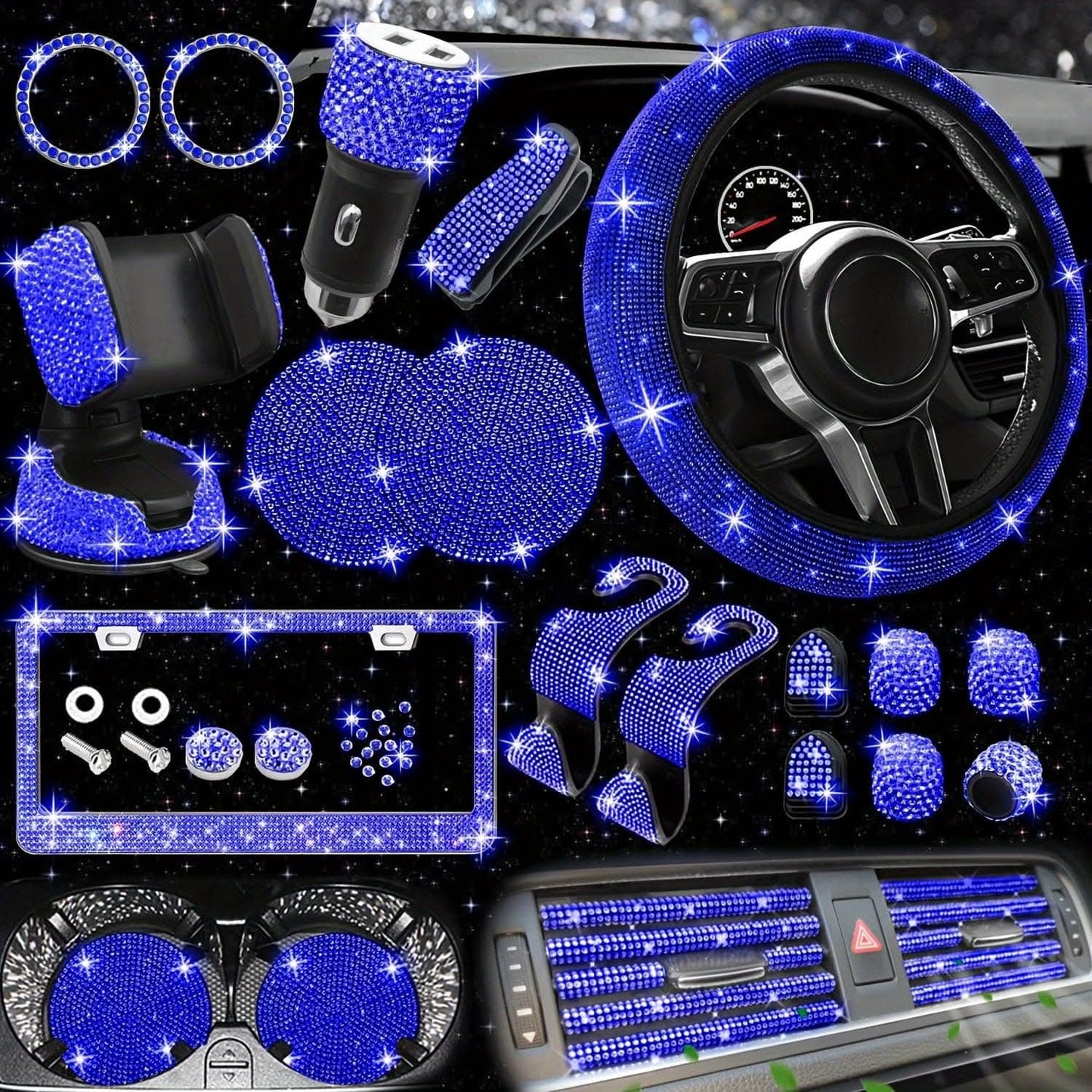 Bling Car Interior Accessories Set – 27 Pcs, Universal Fit
