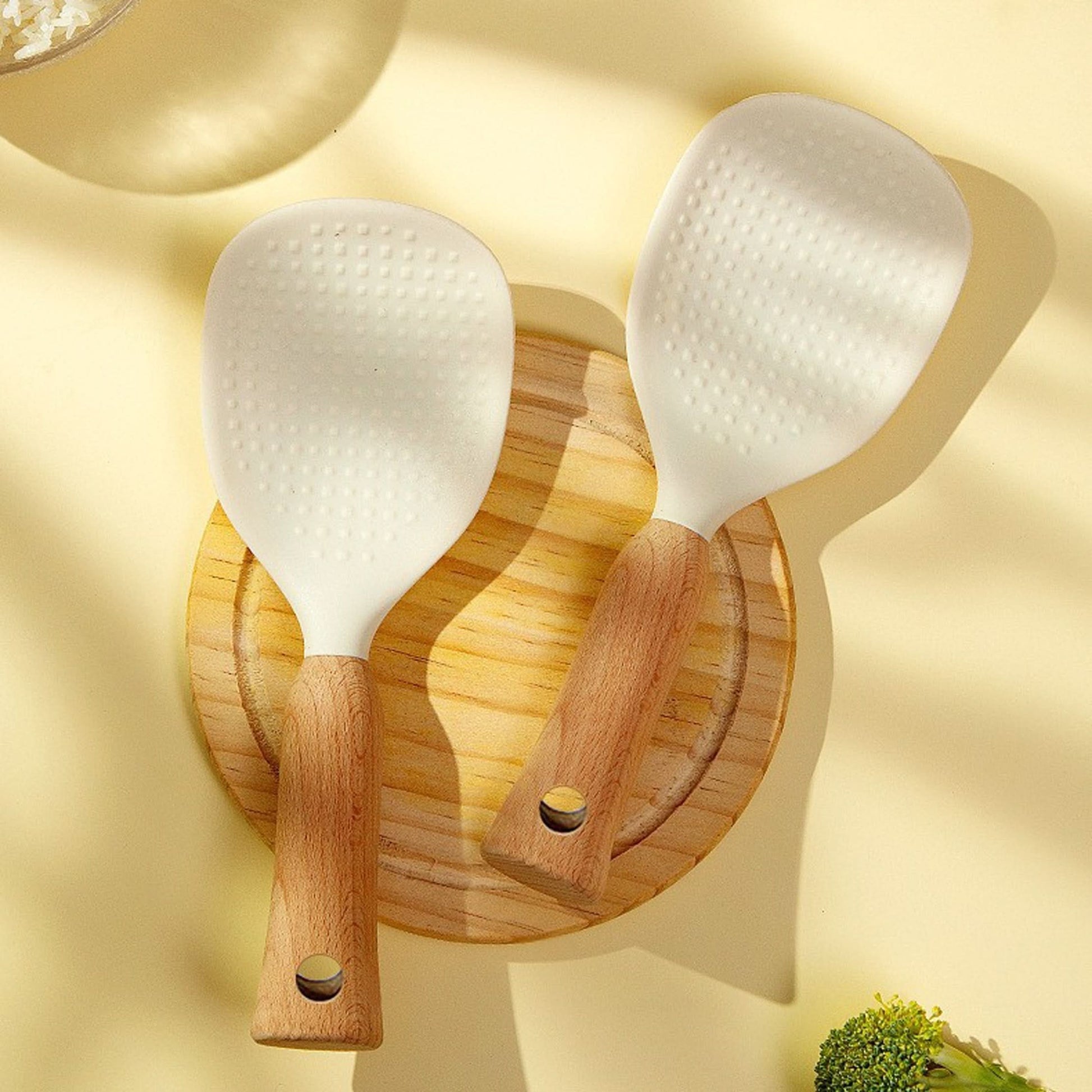 Premium Silicone Rice Spoon with Wooden Handle – Non-Stick & Heat-Resistant