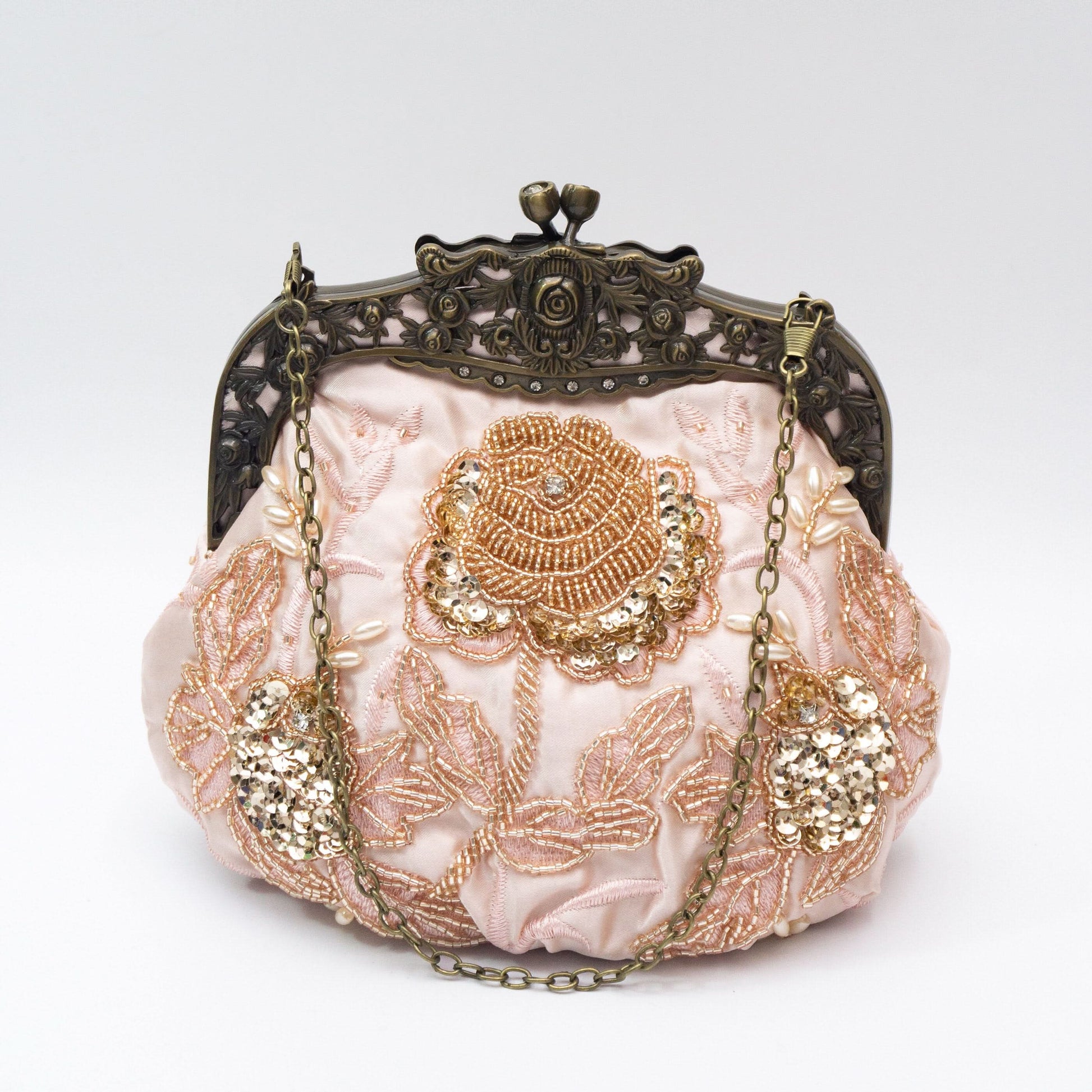 Vintage Floral Embossed Kiss-Lock Clutch