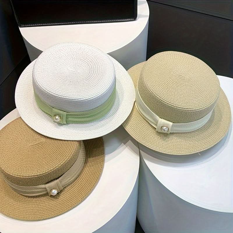 Women’s Straw Sun Hat – Flat Top UV Protection Hat