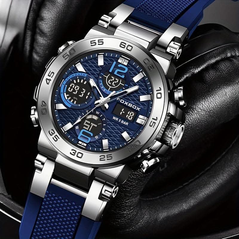 Men's Dual Display Quartz Military Sports Watch – 50M Alarm Clock