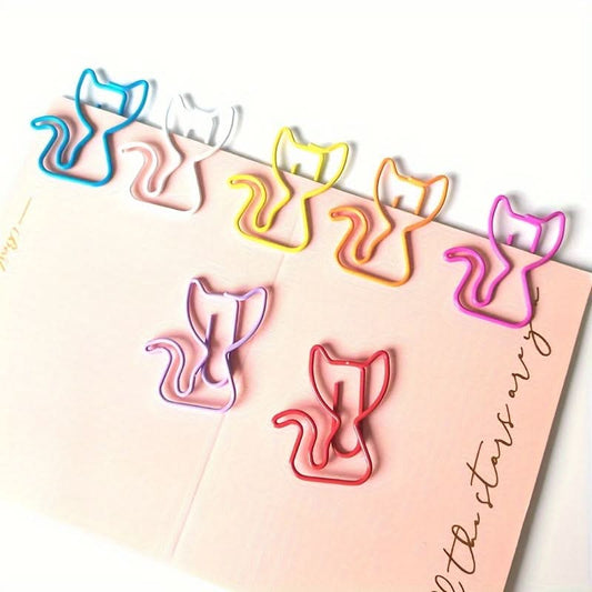 50pcs Cat-Shaped Paper Clips – Colorful Office Supplies