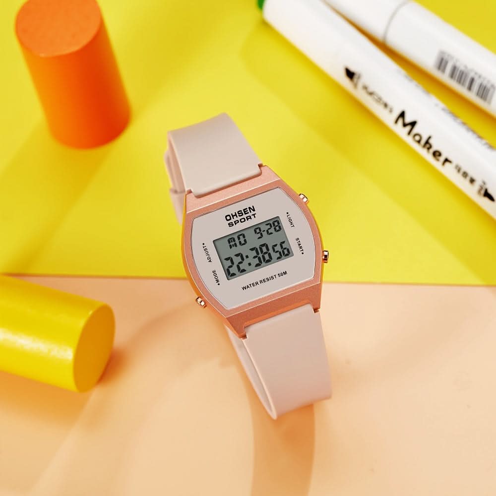 Women’s Digital Sports Watch – Luminous Display, Square Zinc Alloy Case, Silicone Strap
