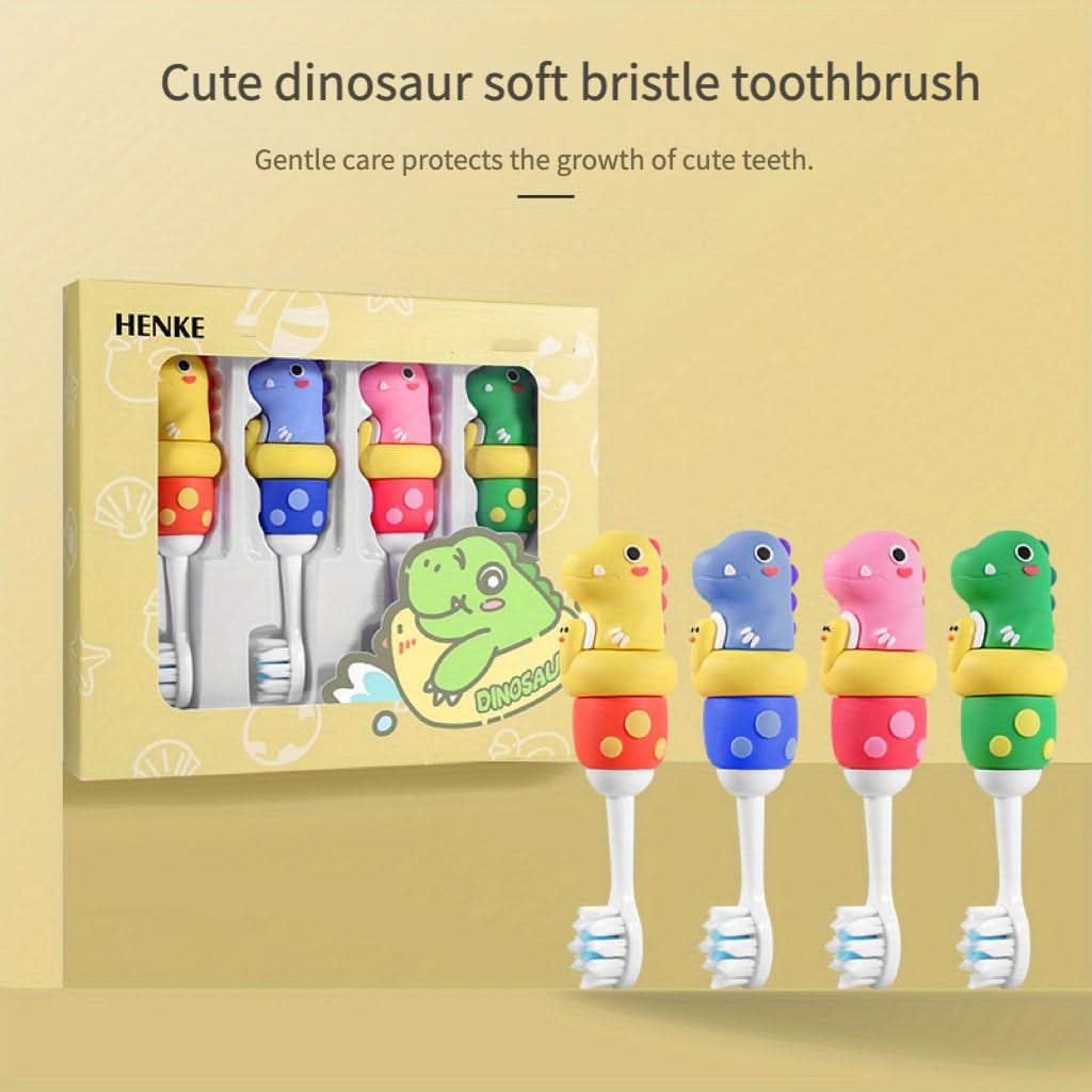 4-Pack Dino Kids Toothbrushes - Soft Bristles
