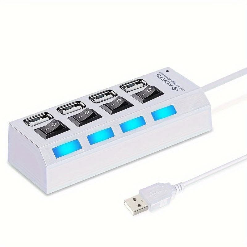 High-Speed 4/7-Port USB 2.0 Hub – Adapter with LED Lamp Switch for PC and Laptop