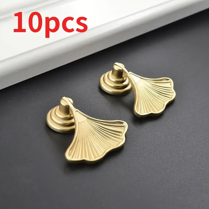 10 Pcs Polished Metal Ginkgo Leaf Drawer Knobs with Lock & Key