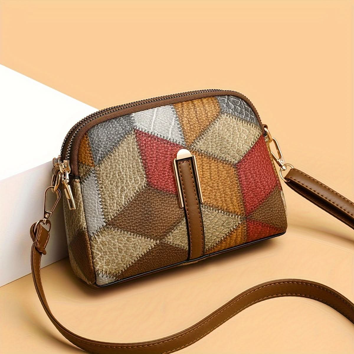 Mini Colorblock Crossbody Bag – Retro Rhombus Print