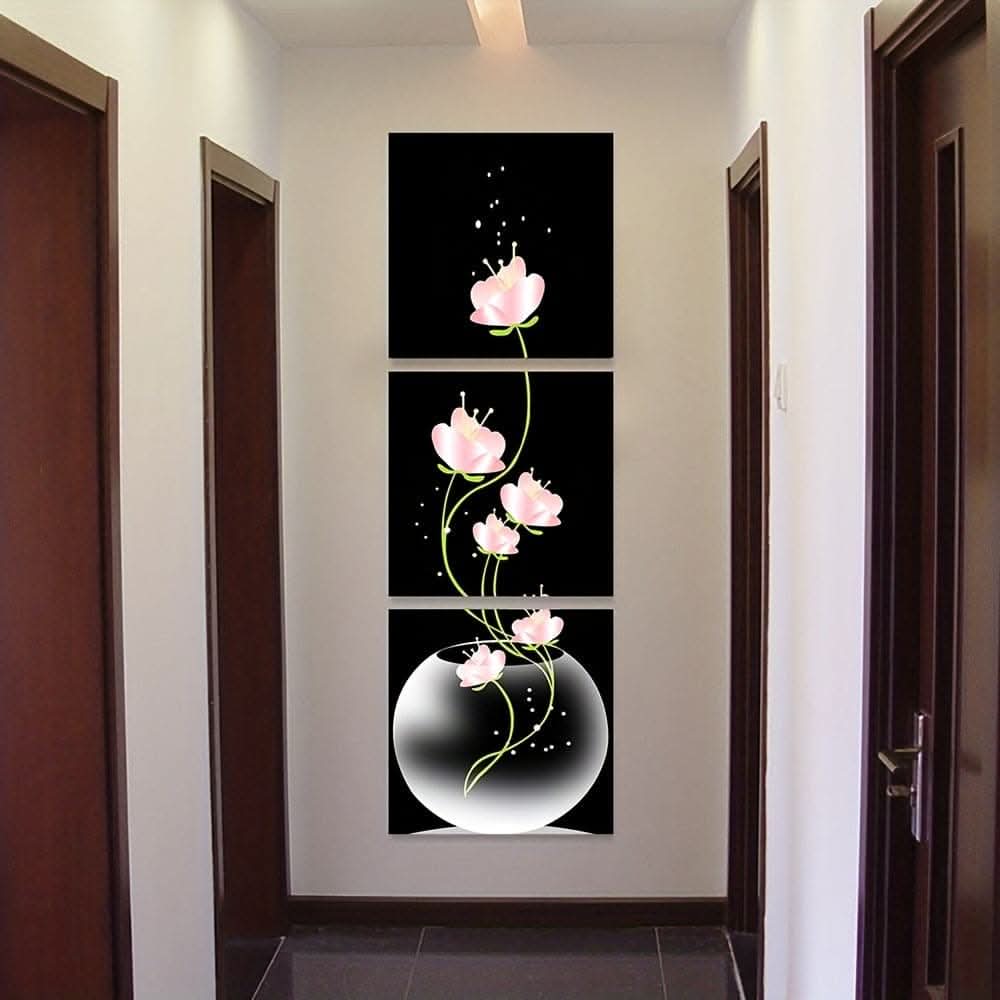 3 pcs. Vibrant Pink Flower Canvas Prints - Square Artistic Wall Decor Set
