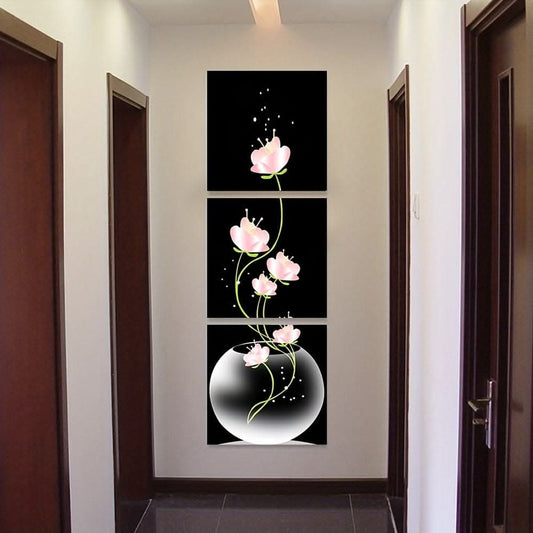 3 pcs. Vibrant Pink Flower Canvas Prints - Square Artistic Wall Decor Set