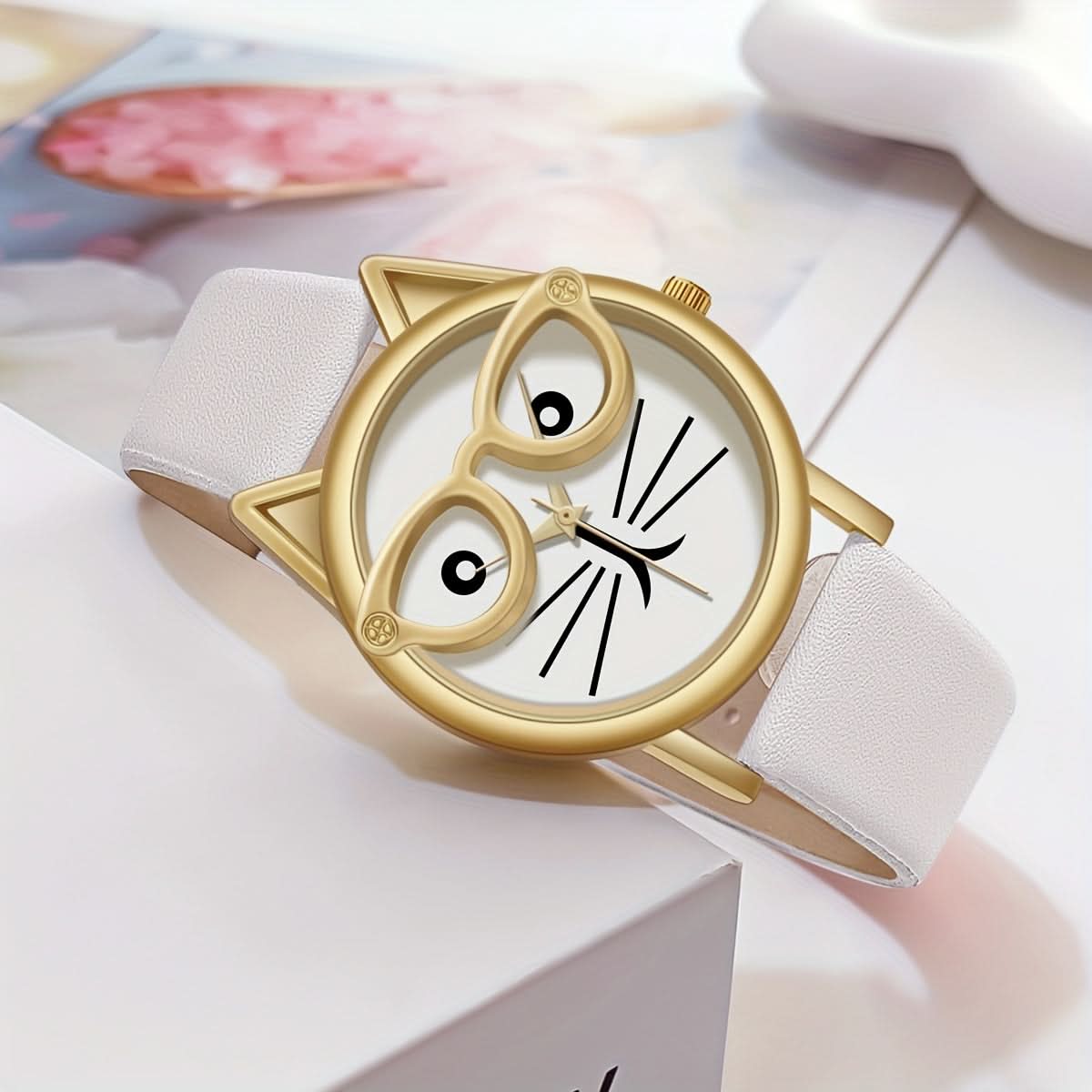 Cute Cat Minimalist Quartz Watch - Faux Leather Strap