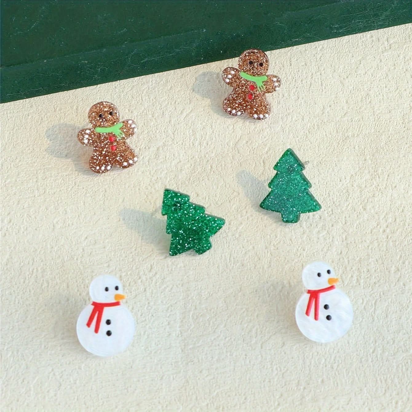 5 Pairs Christmas Tree Snowman Dangle Earrings
