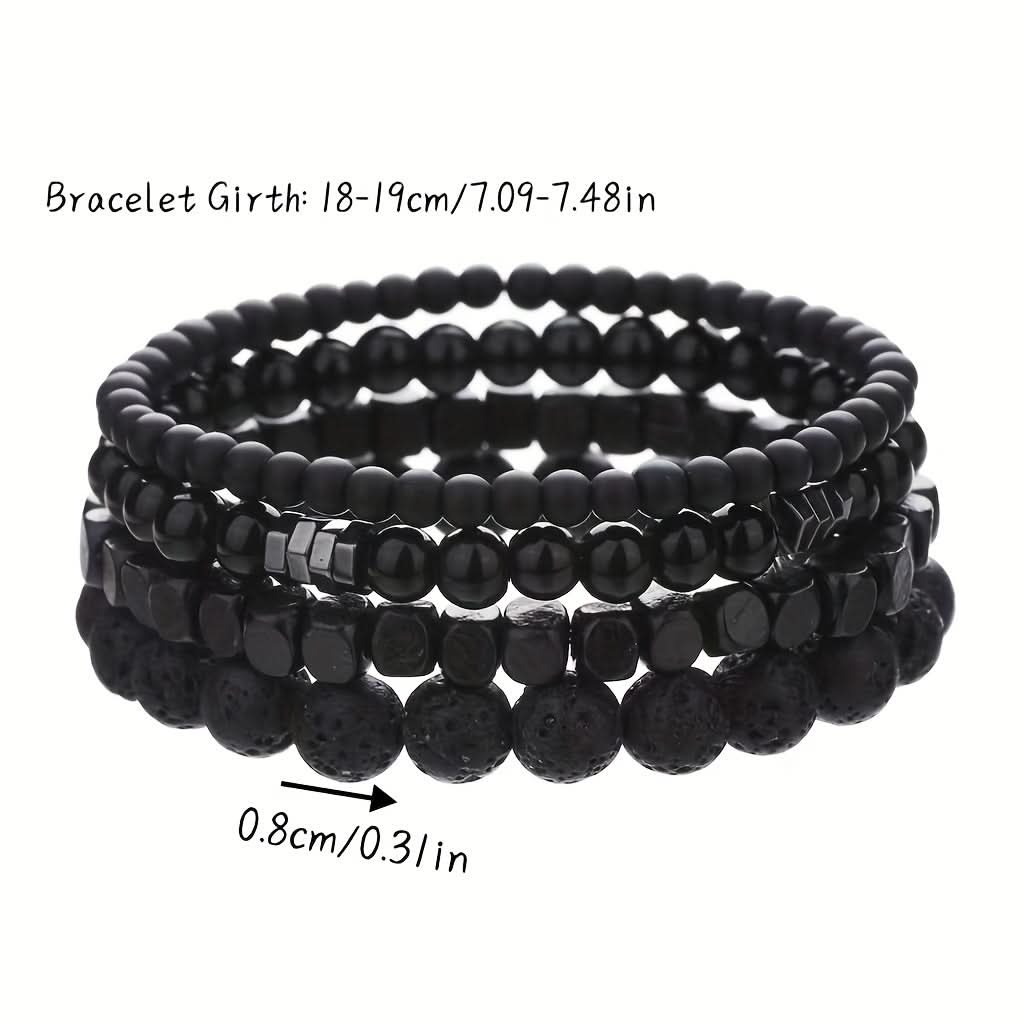 Men's Natural Stone Bead Bracelet Set - 4pcs