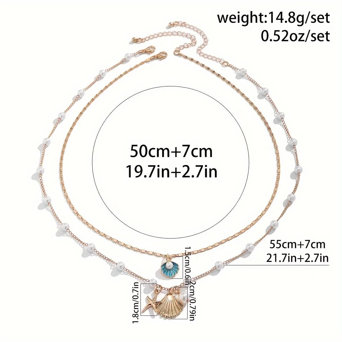 2pcs Multi-Layered Ocean-Inspired Necklaces – Starfish & Shell Pendants