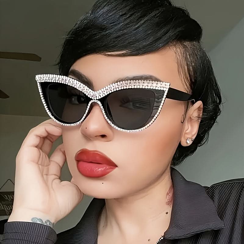 Luxury Rhinestone Cat Eye Sunglasses – Mirrored Lenses