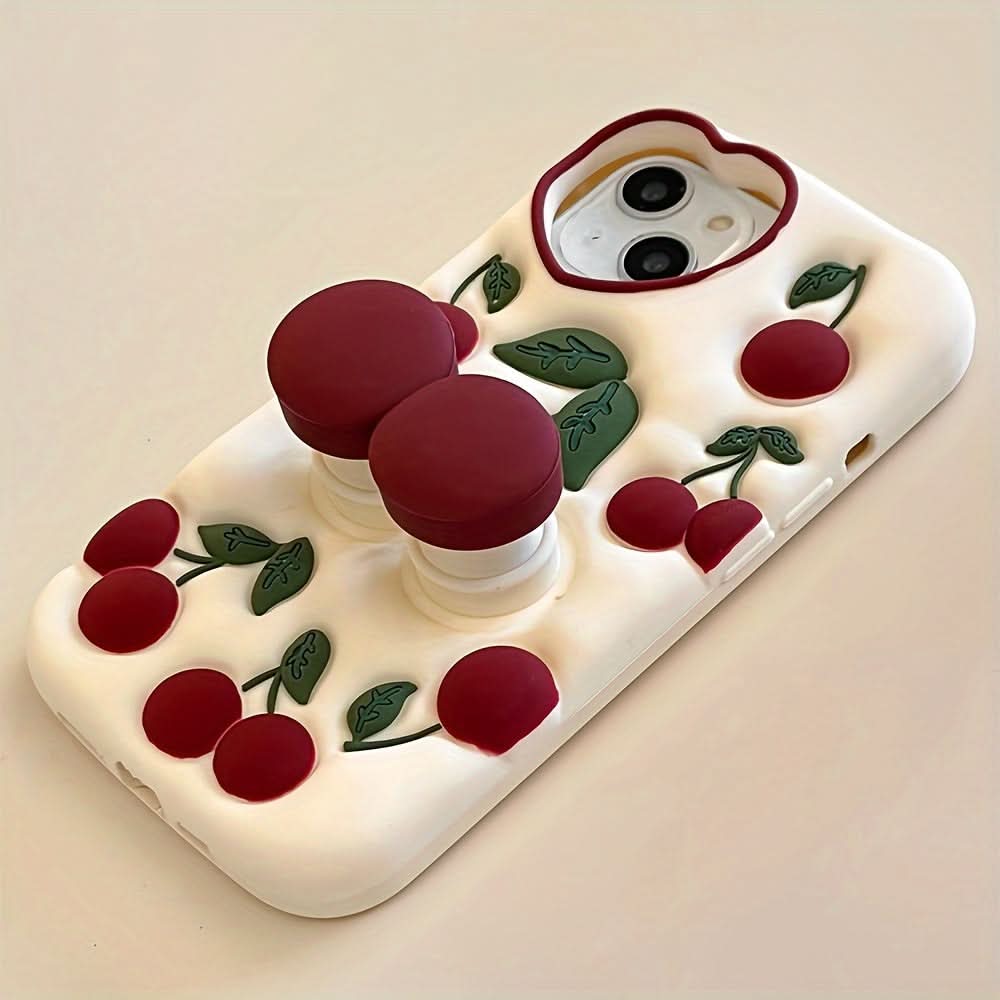 3D Cherry Silicone Phone Case with Holder