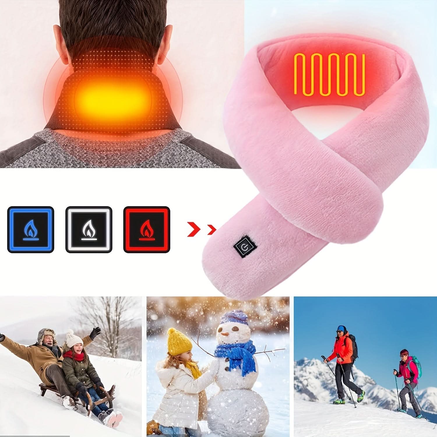 USB Heated Scarf – 3 Heat Settings, Washable Neck Warmer
