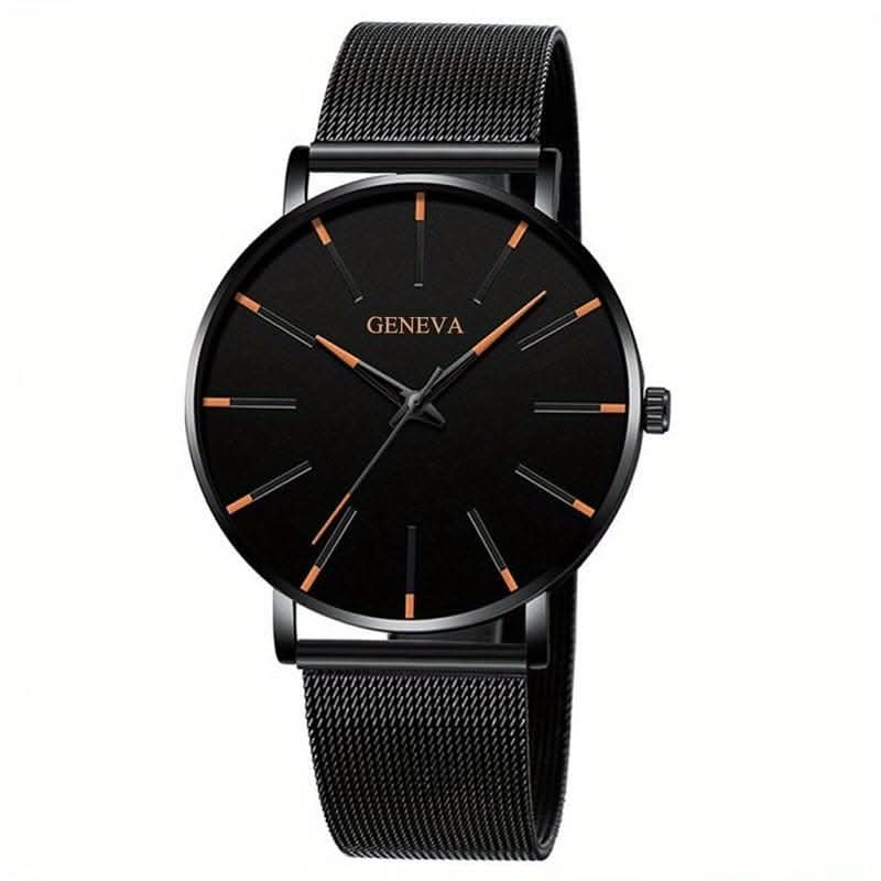 Minimalist Men's Fashion Ultra Thin Watch with Stainless Steel Mesh Belt