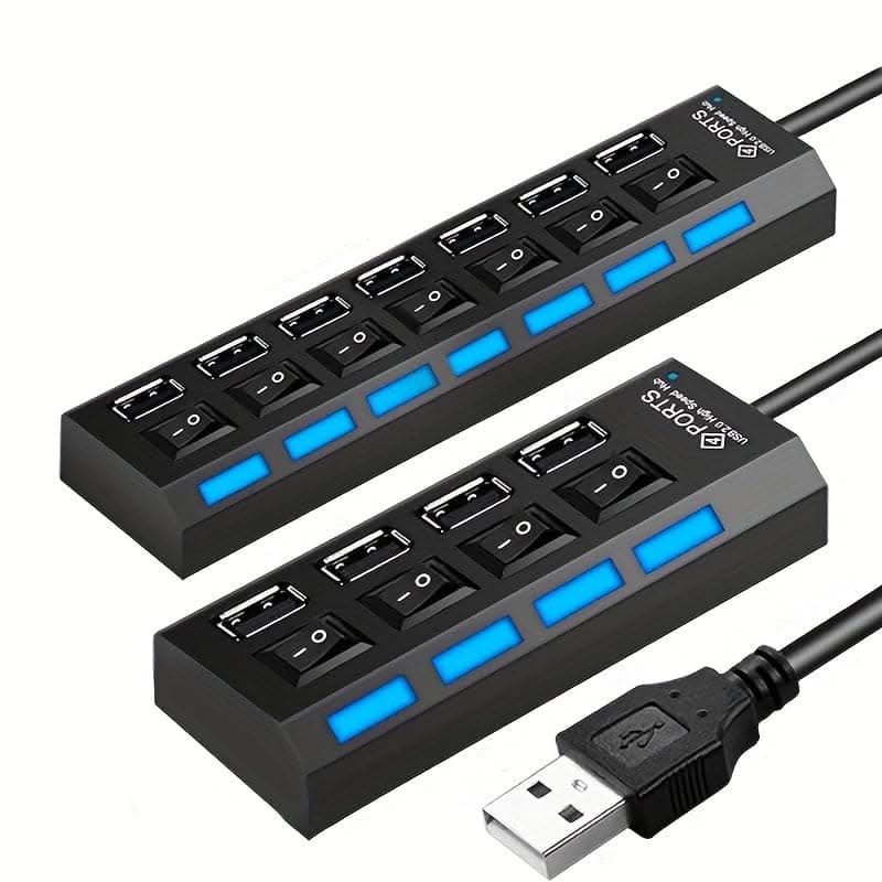 High-Speed 4/7-Port USB 2.0 Hub – Adapter with LED Lamp Switch for PC and Laptop