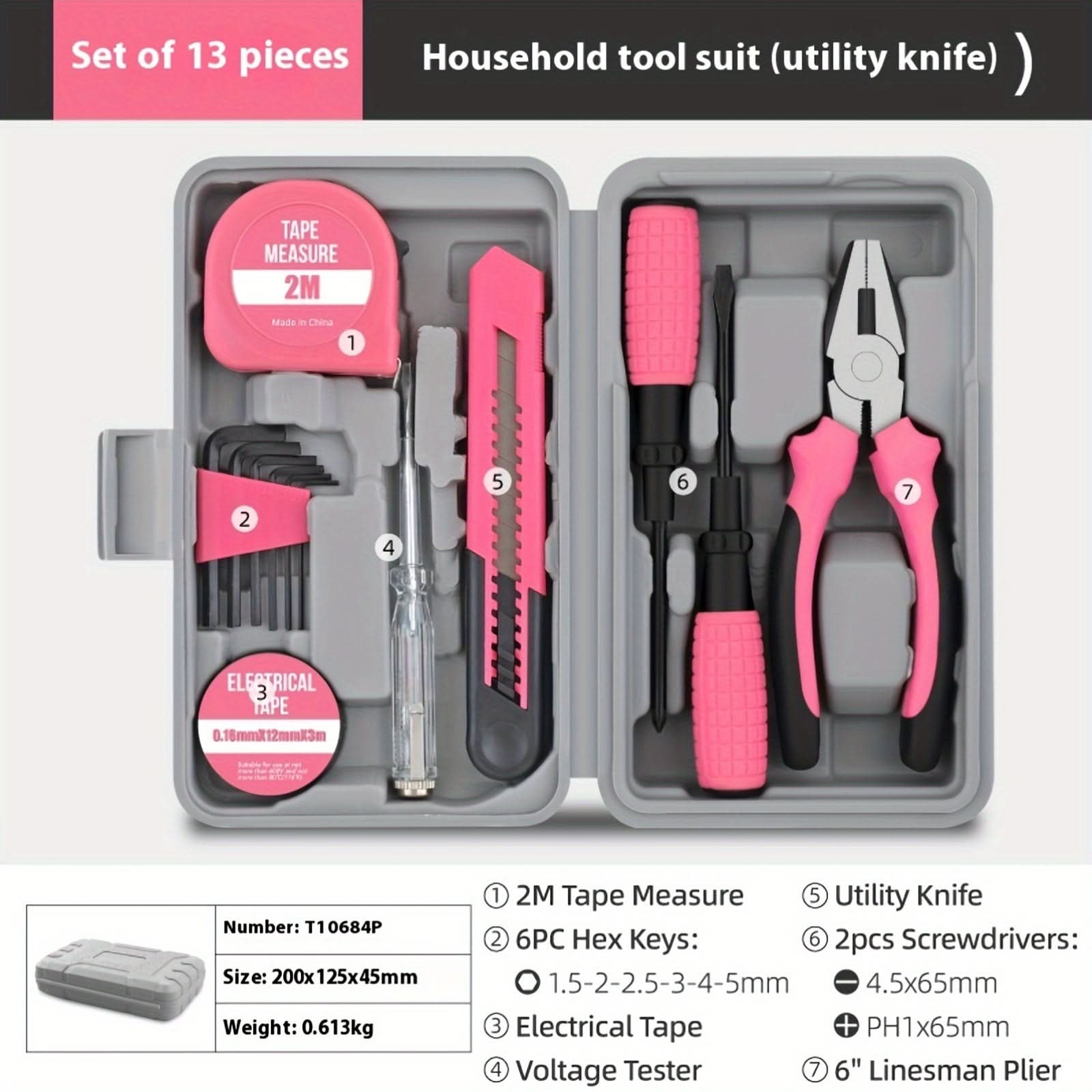 13-Piece Pink Home Repair Tool Set