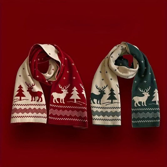 Pack of 2-Piece Christmas Knitted Scarf Set for Unisex