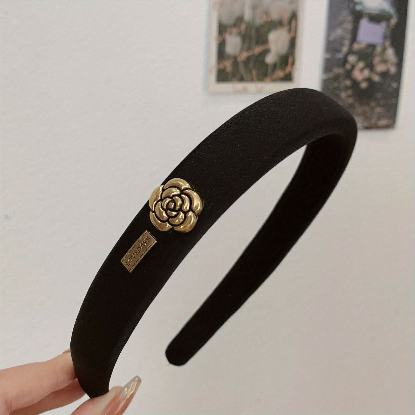 Chic Black Satin Camellia Flower Headband