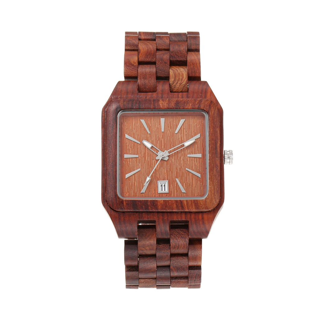 Wooden Square Dial Men's Quartz Watch, Date Feature
