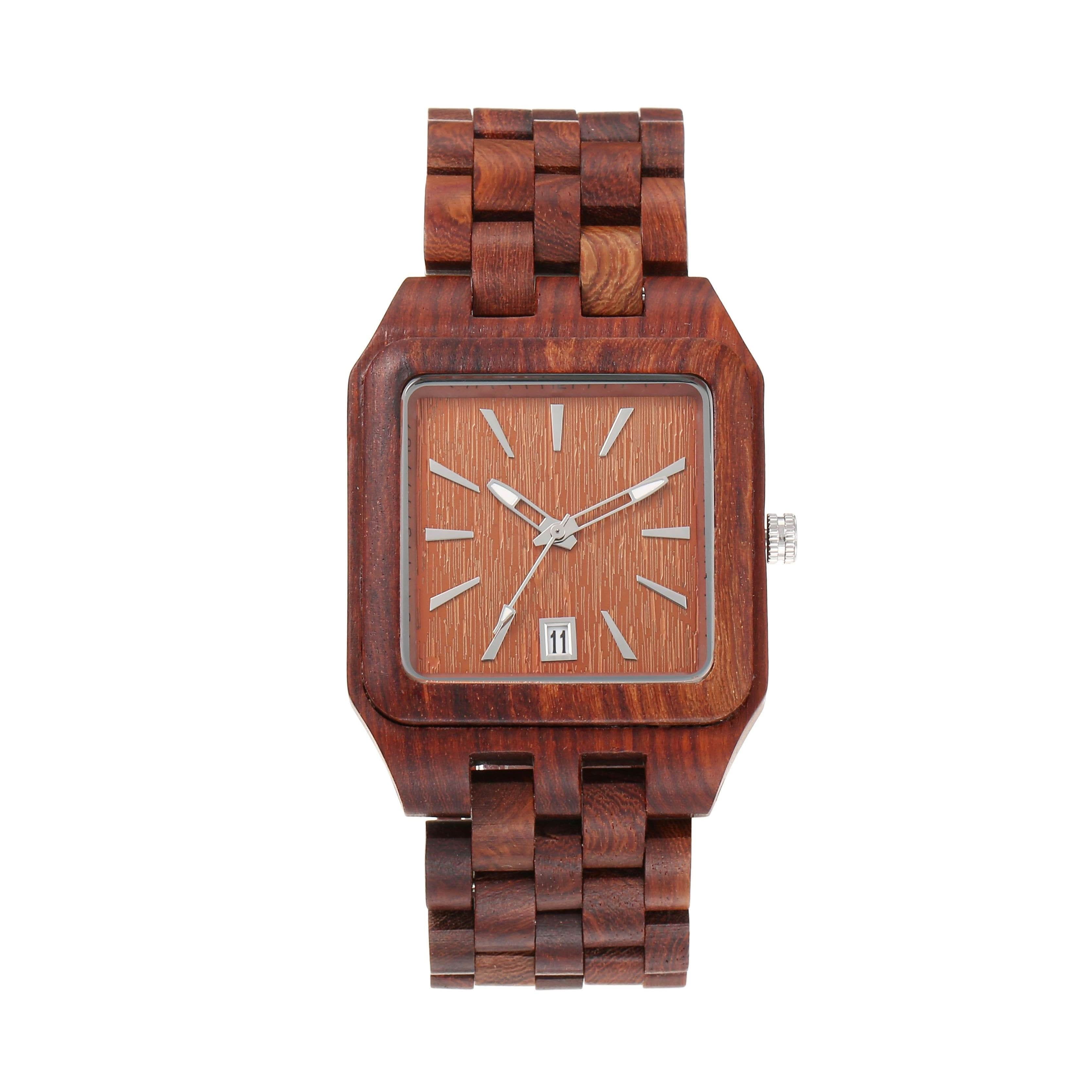 Wooden Square Dial Men's Quartz Watch, Date Feature