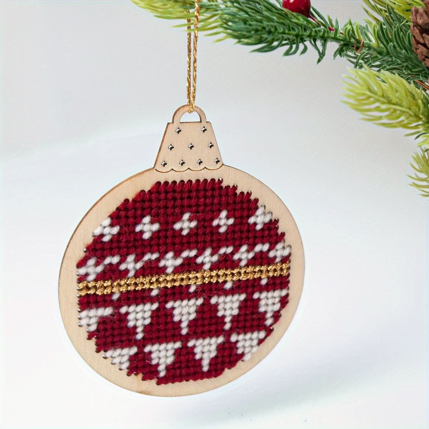 Christmas Embroidery Kit - Wooden & Glass Ball Needlework Craft Set for Home Decor