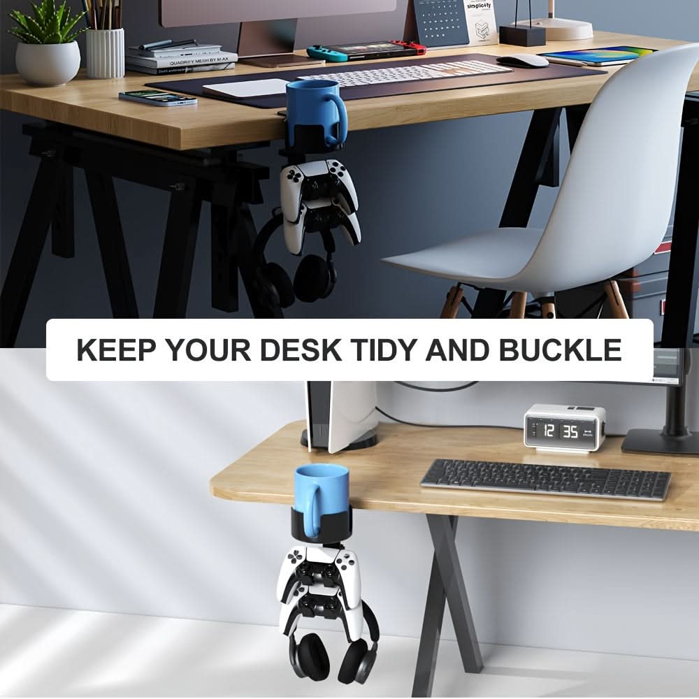 3-in-1 Under Desk Clamp Headphone Stand