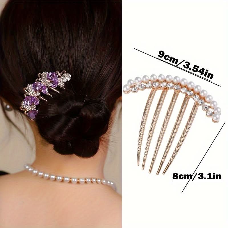 6pcs Pearl Flower Rhinestone Hair Combs