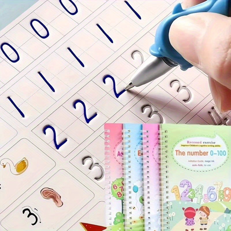 Magic Handwriting Practice Book Set – 4 English Calligraphy Copybooks with Pen & Refills