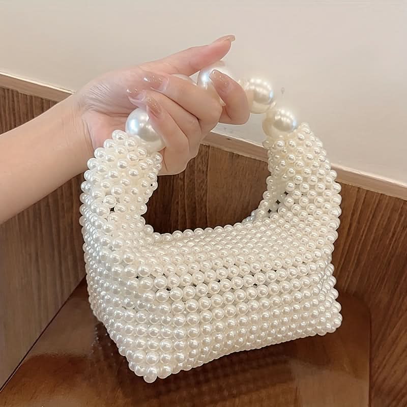 Ivory Pearl Beaded Lightweight Wristlet Clutch