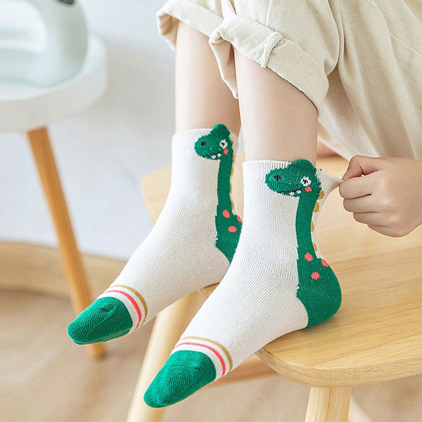 5 Pairs Boys' Cartoon Dino Crew Socks – Comfy