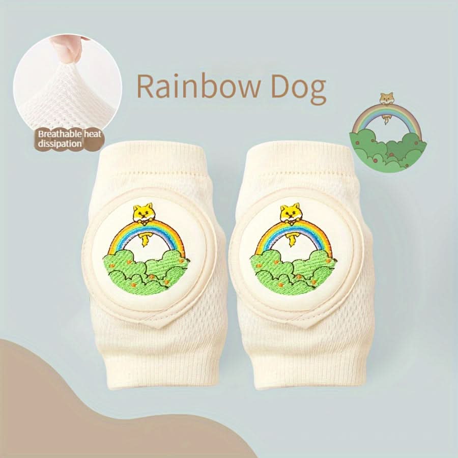2pcs Baby Knee Pads with Cute Animal Embroidery - Soft, Breathable Anti-Slip